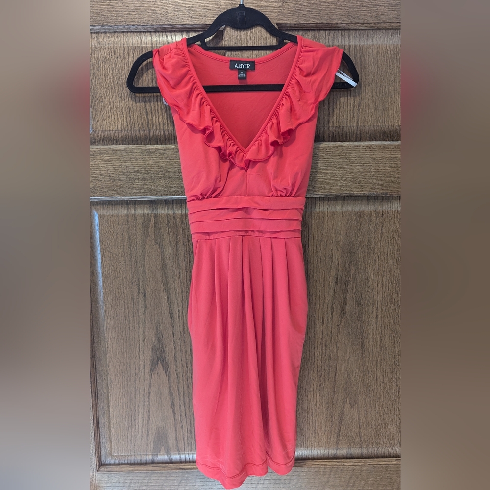A BYER Women's coral Ruffle Dress- Medium